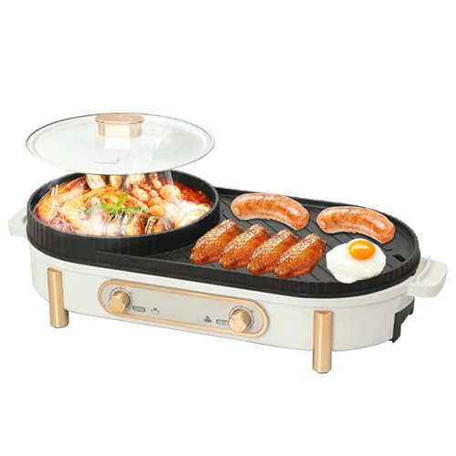 Marmite éLectrique Avec Gril, Marmite éLectrque 2 En 1, Marmites Chinoise, Marmites éLectrique 220 V 1700W, Barbecue CoréEn Pour Petites RéUnions De Famille De Trois à Six Personnes