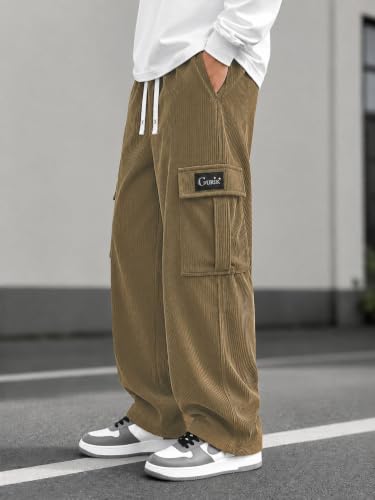 Image of GURIK Men's Cargo Pants, Casual Loose Fit Joggers with 6 Pockets