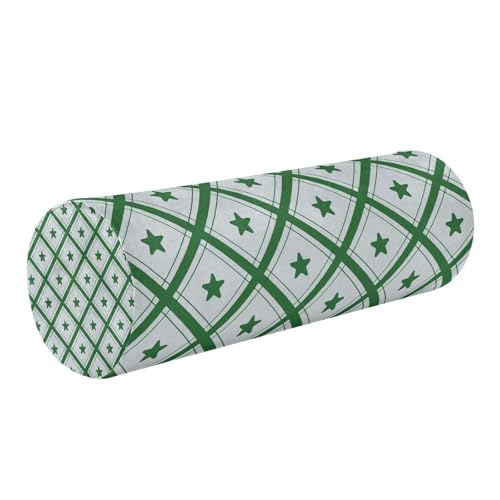 EtherSpher Grass Green Checker Stars Plaid Decorative Cervical Neck Roll Pillow Cover Circular Pillow Cushion Small Round Cushion Back Support almohada para columna