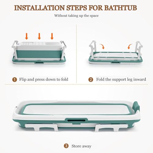 Image of Large Bathtub for Adults 6 Feet Foldable bath tub for bathroom with Temperature Meter and bath pillow 132Lx62Wx52H CM Hot and ice spa bathtub for home Portable adult-Blue