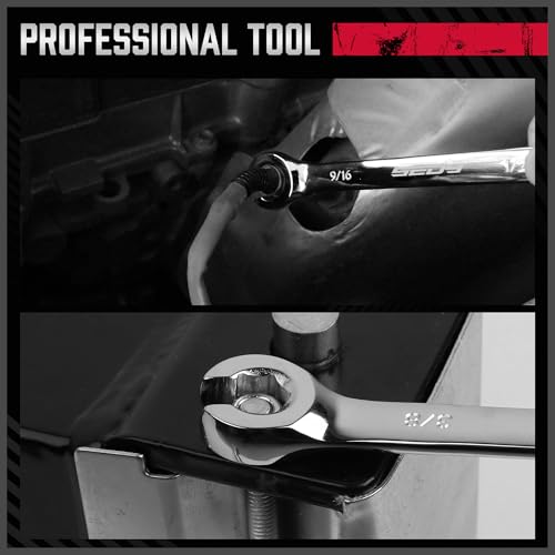Image of 4-Piece Flare Nut Wrench Set - SAE Brake Line Wrench 1 /4, 5 /16, 3 /8, 7 /16, 1 /2, 9 /16, 5 /8, 11 /16-inch, Professional Offset Heads, Portable Organizer Pouch Included