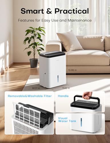 Image of Dehumidifiers for Home Max 35 Pints, Compressor Dehumidifier with Drain Hose, Auto Mode, Dry Clothes, Two Fan Speeds, 24H Timer, Smart Humidity Control, for Bedroom, Basement, Bathroom, Home