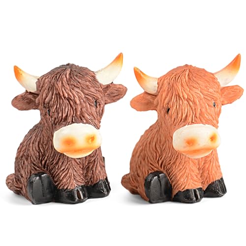 Vofstand Hochland Kuh Geschenke für Frauen: Highland Cow Ornamente, Schottland Geschenke Hochlandkuh-Figuren, Schreibtischdekoration, Gartendekoration (2)