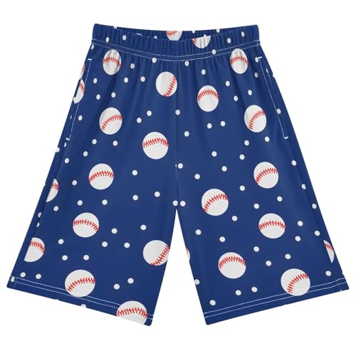 ALAZA Baseball Polka Dot Ball Blue Pajama Shorts Sleep Shorts Pant Lounge Pajama Bottoms Elastic Waist with Pockets