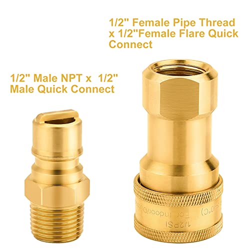 WADEO 1/2" QDD LP Gas Quick Connect Fittings with Male Insert Plug, 1/2 inch Natural Gas Propane