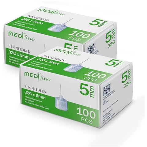 Medt - Fine Insulin Pen Needles (32G 5mm) - Diabetic Needles for Insulin Injections, Ultra Fine Compatible with Most Diabetes Pens - 100 Ct, Pack of 2 Cover