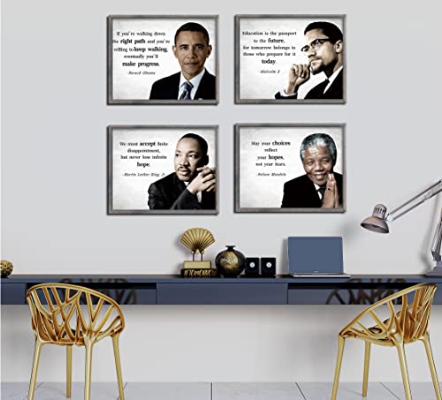 Jinlingone Hd Black History Famous Quotes Decoration Painting | 4-Pack (20.32 * 25.4 Cm)Frameless . Including Barack Obama, Nelson Mandela, Martin Luther King, Malcolm X | Classroom Or Home Zh-3-Bai4Nuren #TOP3