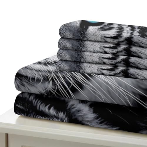Housse de couette tigre 3 pièces microfbre lit super king 260x220 - 7