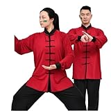 ZWCSHUU Traje Tradicional de Uniforme de Tai Chi Kung Fu, Ropa de Wushu, Traje de Ejercicio cómodo Unisex de Manga Larga/Corta Tai Chi Traje(Red Long 2,XL)