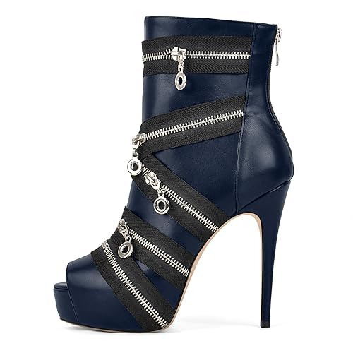 Peep Toe Ankle Boots for Women Zipper Strap Platform Stiletto High Heel Boot Fashion Pointed Toe Short Booties