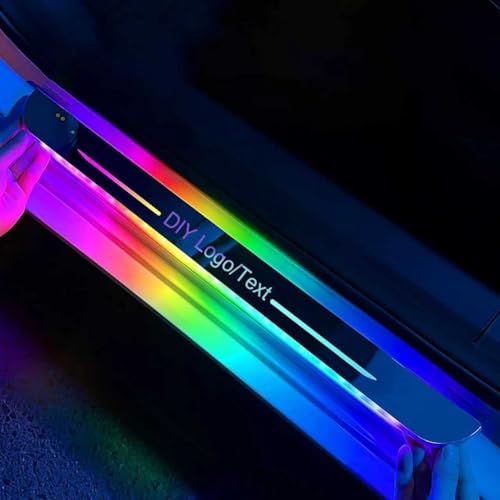 2 Pcs LED Door Sills for Car Magnetic Personalized LED Car Door Sills Waterproof Cars Pedal Lights Auto-Sensing Welcome Lights Custom Logo or Text Fit for All Cars and Trucks