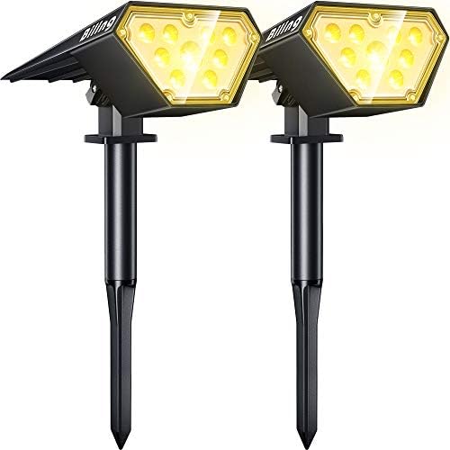 Biling Solar Spot Lights Outdoor, 2-in-1 Solar Landscape Lights 12 LED Bulbs Solar Powered IP67 Waterproof Adjustable Wall Light for Patio Pathway Yard Garden Driveway Pool - Warm White