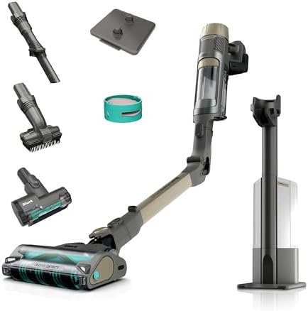Shark PowerDetect Clean & Empty Akku-Staubsauger mit Absaugstation, Gold | Bis 70 Min., kabellos, selbstentleerend, für Tierhaare, Allergiker, Teppich & Hartböden, LED-Licht - IP32
