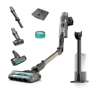 Shark PowerDetect Akku-Staubsauger mit Absaugstation, bis 70 Min. Laufzeit, kabellos, beutellos, für Tierhaare, Allergiker, Teppich und Hartböden, DuoClean Detect, Reverse Clean, Gold, IP3253EUT