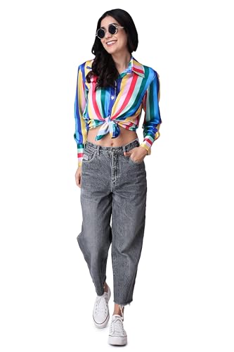 Image of POPWINGS Printed Full-Sleeves Regular-Fit Satin Printed Shirt for Women Stylish Western Casual Wear