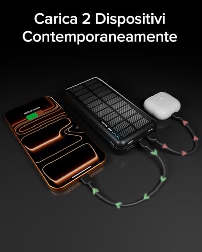 Sbs Solar Powerbank, 10.000Mah, Power Bank Con Pannello Solare, Ricarica Rapida, Intelligent Charge (Ic), Led Di Carica, 1X USB-C, 2X USB-A, Caricabatterie Portatile Da Viaggio, Design Compatto, Nero - 9