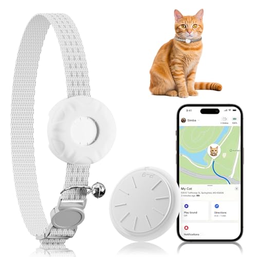 Image of Cat GPS Tracker, Waterproof Pet Tracker for Cats, Cat GPS Tracker Collar with Safety Elastic Buckle, Works with Any Collar,Compatible with Apple Find My App (Only iOS), No Monthly Fee, White