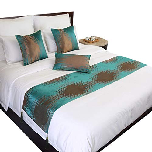 Chemin de lit avec franges COMVIP vert et moderne en tissu polyester - 2
