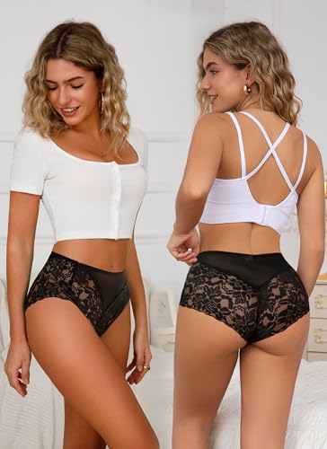Image of Sexy High Waisted Underwear for Women Plus Size Briefs Breathable Lace Panties High Waisted Cheekster Granny Panties