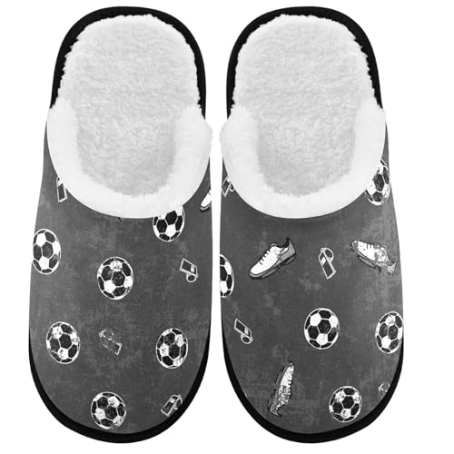 visesunny Football Pattern Cozy Fuzzy Mens Womens Memory Foam House Slippers Plush Fleece Indoor Outdoor Slipper