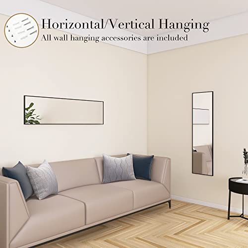 Beauty4U 50\" X 14\" Over The Door Mirror Full Length, Black Hanging Mirror for Door, Over Door Full Body Mirror with Hooks, Door Mirror for Bedroom, Living Room, Closet, Bathroom, Black