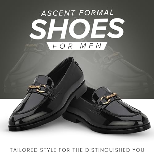 Image of STANPHORD Men Formal Loafer Shoes | Patent Faux Leather Slip-On | Cushioned Insole | Office Business Wedding Lightweight Dress Shoes (TPAL 8019)