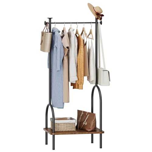 Dripex Garderobenständer, Garderobe, stabiler Metall Kleiderständer mit Regal und Haken, für Kleidung, Hut, Tasche, Eingangsbereich, Flur, Schlafzimmer, 47.5 x 39 x 157.3 cm, Vintagebraun