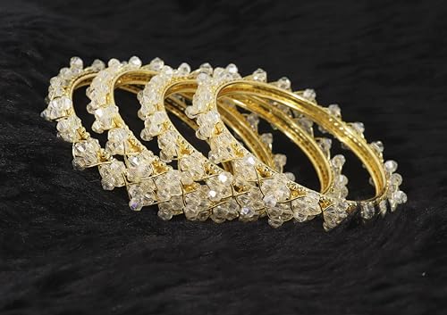 Image of NMII Stylish Pearls Beads Bangles Set For Women & Girls | Women's Bangles Bracelet | Metal Bangles Kada Set For Wedding, Party, Festival, Daily | Women's Fashion Jewellery- Set of 4