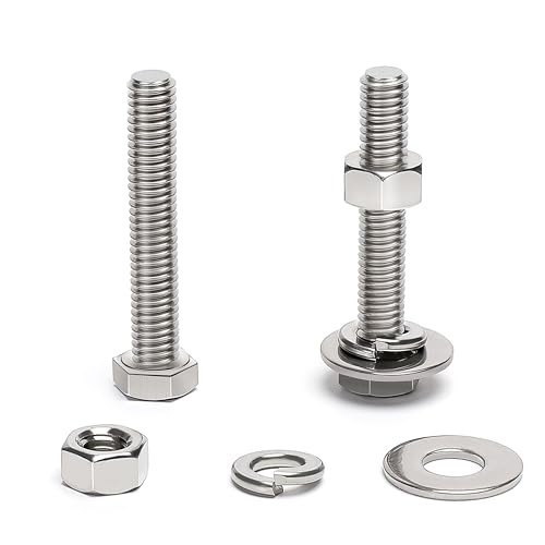 (13 Sets) 5/16-18 x 2" Hex Head Screw Bolt, Nuts, Flat Washer &amp; Spring Lock Washers, 18-8 (304) Stainless Steel, Fully Threaded, by Skvltvfyt