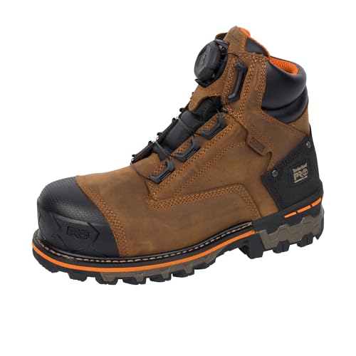 Timberland PRO Boondock Boa - Botas de trabajo industriales de 6 pulgadas con puntera de seguridad compuesta, impermeables, resistentes a pinchazos, para hombre, Marrón, 45.5 EU