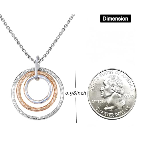 Jojomina Mixed Metal Gold and Silver Two Tone Necklace for Women Hammered Circle Hoop Pendnat Necklaces Jewelry Trendy4