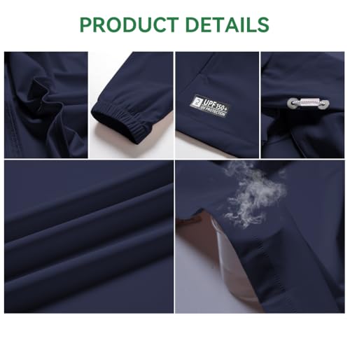 Image of Venzina UPF 150+ Sunscreen Jacket for Men, UV Sun Protection Jacket with Cool Feel Quick Dry Fabric, Sun Hoodie with Removable Hat & Zip Pocket for Driving, Camping, Riding