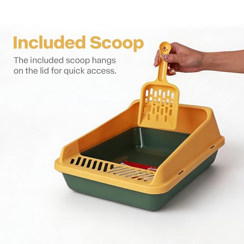 Arenero para gato pequeño con tapa removible color verde y amarillo miniatura 4