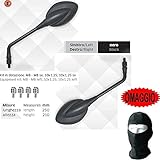 BESCHREIBUNG UND PRODUKTEIGENSCHAFTEN: PAAR SPIEGEL MARKE FERN - RECHTS + LINKS - Lenker-Rückspiegelpaar - zugelassene Spiegel - Komplett mit Anbaugeräten für Ihr Fahrrad zur Montage am Lenker - Mitgeliefertes Kit: M8dx - M8sx; 10x1,25 dx - 10x1,25 übrig - Geeignet für alle Produktionsjahre - Sportlinie - universell - Abmessungen: Länge 250 mm - Höhe 210 mm - schwarze Farbe