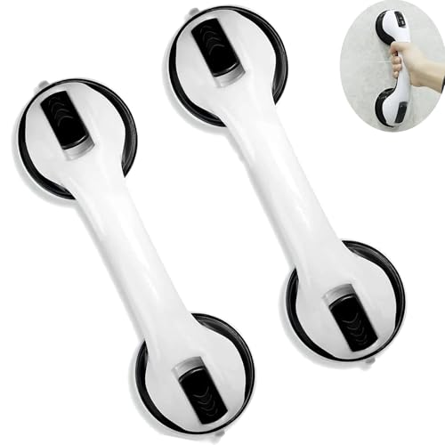Agarraderas de Baño con Ventosa 2 Piezas 30CM, Barra de Agarre Sin Taladro para Ducha y Bañera, Asidero Antideslizante para Mayores, Niños y Personas con Movilidad Reducida,Negro