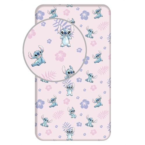 Disney Lilo et Stitch - Drap-housse avec fleurs - 90 x 200 + 25 cm - 100 % coton