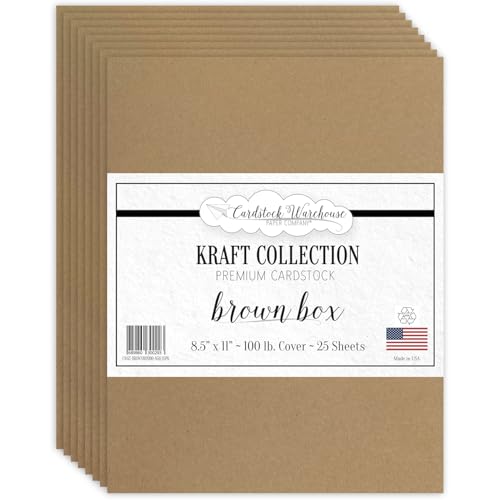 Cardstock Warehouse Brown Box Kraft Cardstock Paper 8.5 x 11 – 25 Sheets, 100 lb / 270 GSM 100% Recycled Premium Brown Kraft Card Stock for Cardmaking, Printing, Die-Cutting, Crafts and DIY Projects