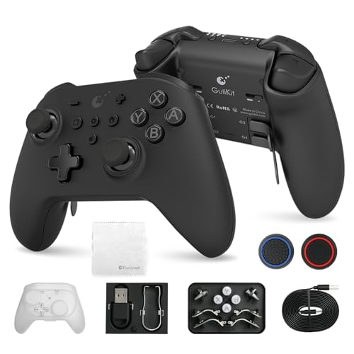 GuliKit KK3 Max Controlador Bluetooth, Sin Deriva Kingkong 3 Max Controlador Inalámbrico para Switch/PC, Joystick/Disparadores Efecto Hall, Maglev/rotor/vibración HD, Adaptador Hyperlink (Negro)