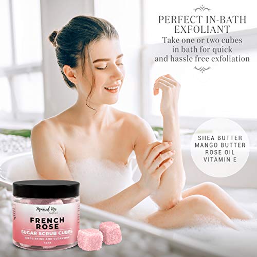 Body Scrub Exfoliator - 12Oz French Rose Sugar Scrub Cubes W/Mango Butter & Shea Butter- Ultra Hydrating & Moisturizing - Natural & Organic For All Body Exfoliation- For Hands, Arms, Legs & Foot #TOP1