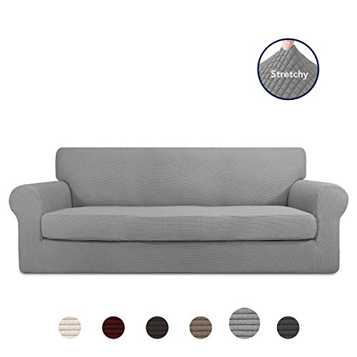 PureFit 2 Pieces Stretch Slipcover for 3 Cushion Couch – Spandex Jacquard Non-Slip