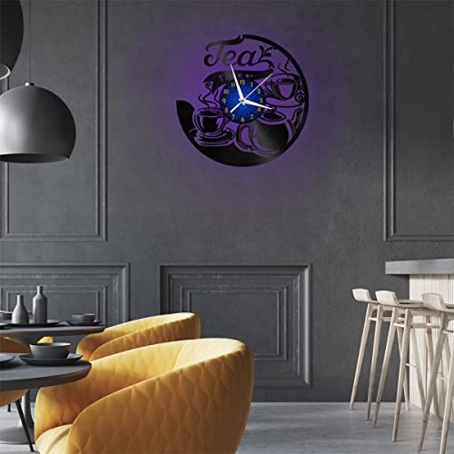 Vinyle horloge murale Tea Time art noir 12 pouces lumineuse - 6