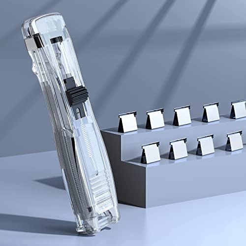 Image of Push Stapler pack of 2, Binder Clips Paper Clamps Desktop Stapler w / 50pcs Reusable Stainless Steel Refill Clips 40 Sheet Capacity, Clam Clip Dispenser for Office Document Home School Supplies