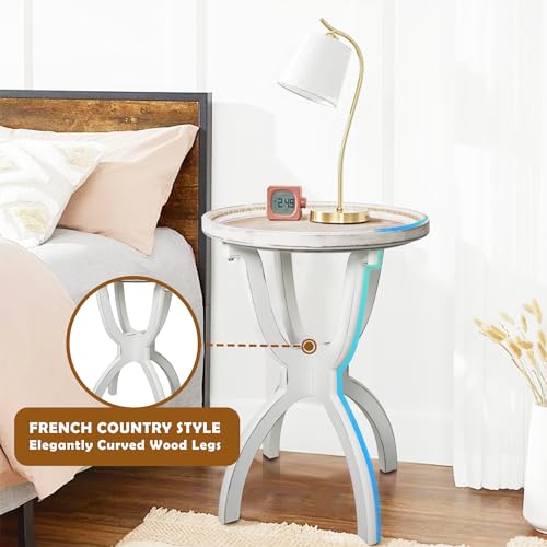 HCODCIBA Farmhouse End Table with Carved Tray Top,Small Round Side Table with Curved Legs,Retro Bedside Table Rustic Accent Table for Living Room,Bedroom - Image 5