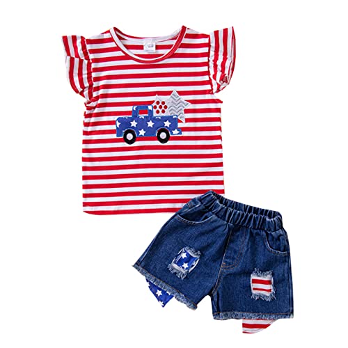 DDDHL 2023 Roupas Meninas Meninas Dia da Independência Calça Terno Listrado Estrela e Desenho Animad