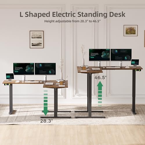 Image of Claiks L Shaped Electric Standing Desk with Dual Motors 59Inch Rustic Brown