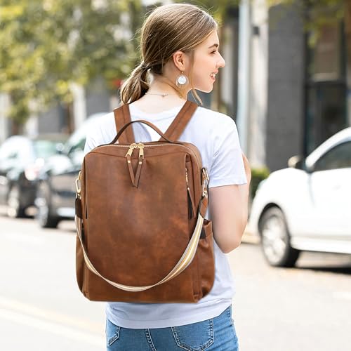 Dora & Liz Laptop Backpack for Women, Leather Travel Backpack with 15.6 Inch Laptop Compartment, College Work Computer Bag2