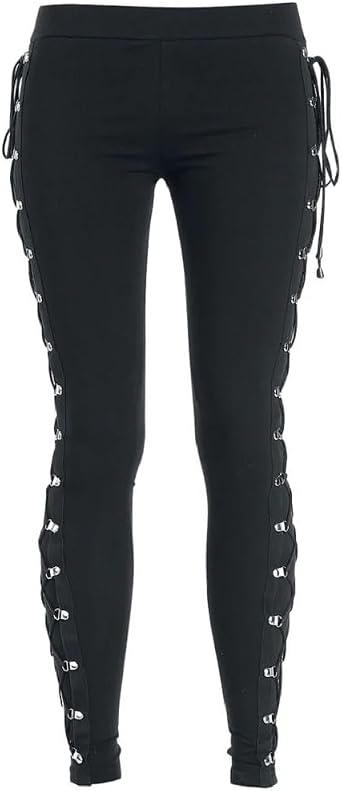 Darkrock Women Side Lace-Up Leggings, Black Stretchy Pants with Metal Grommets, High Waist Slim Thick Lace Up Leggings