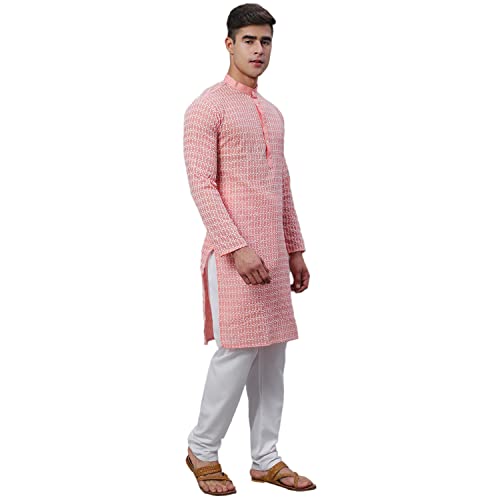 Image of SOJANYA (Since 1958 Men's Pure Cotton Blue Kurta with White Embroidery and White Pyjama Set