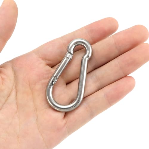 Qwork® Set 10 Moschettoni M6 In Acciaio Inox 304-60 X 30 Mm - Carico Massimo 135 Kg - Per Campeggio, Portachiavi, Borracce - 4