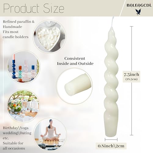 Image of Spiral Taper Candle Milk White Unscented Twisted Candlesticks 7.5 Inch Smokeless Short Candle Stick for Wedding Dinner Decor Creative Gift 2PCS